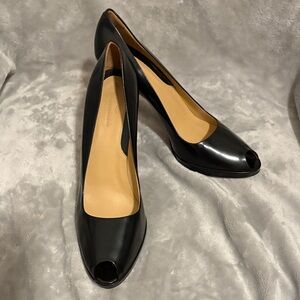 Faconnable Black Patent Peep-Toe Pumps